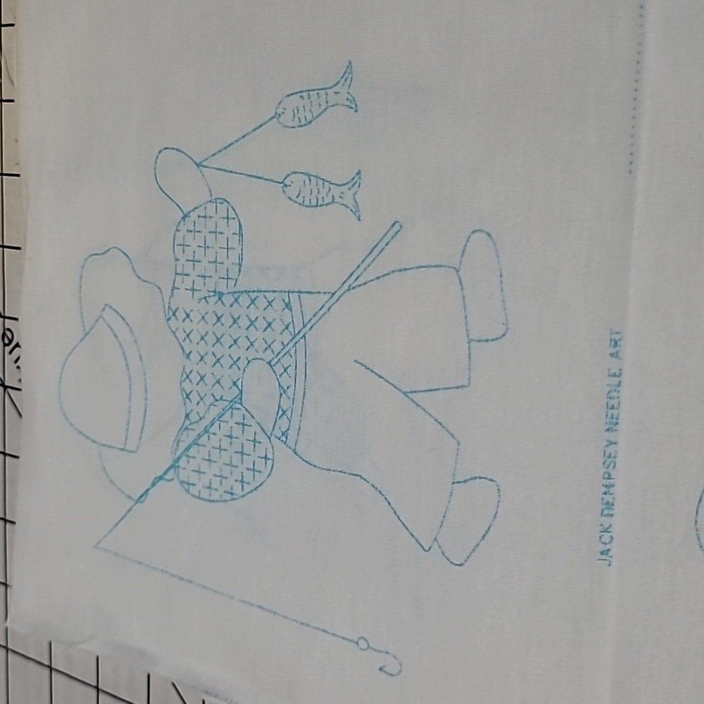 Jack Dempsey Needle Art-Set-12 9"x9" Nursery Quilt Blocks Fishing-5 blocks done‎